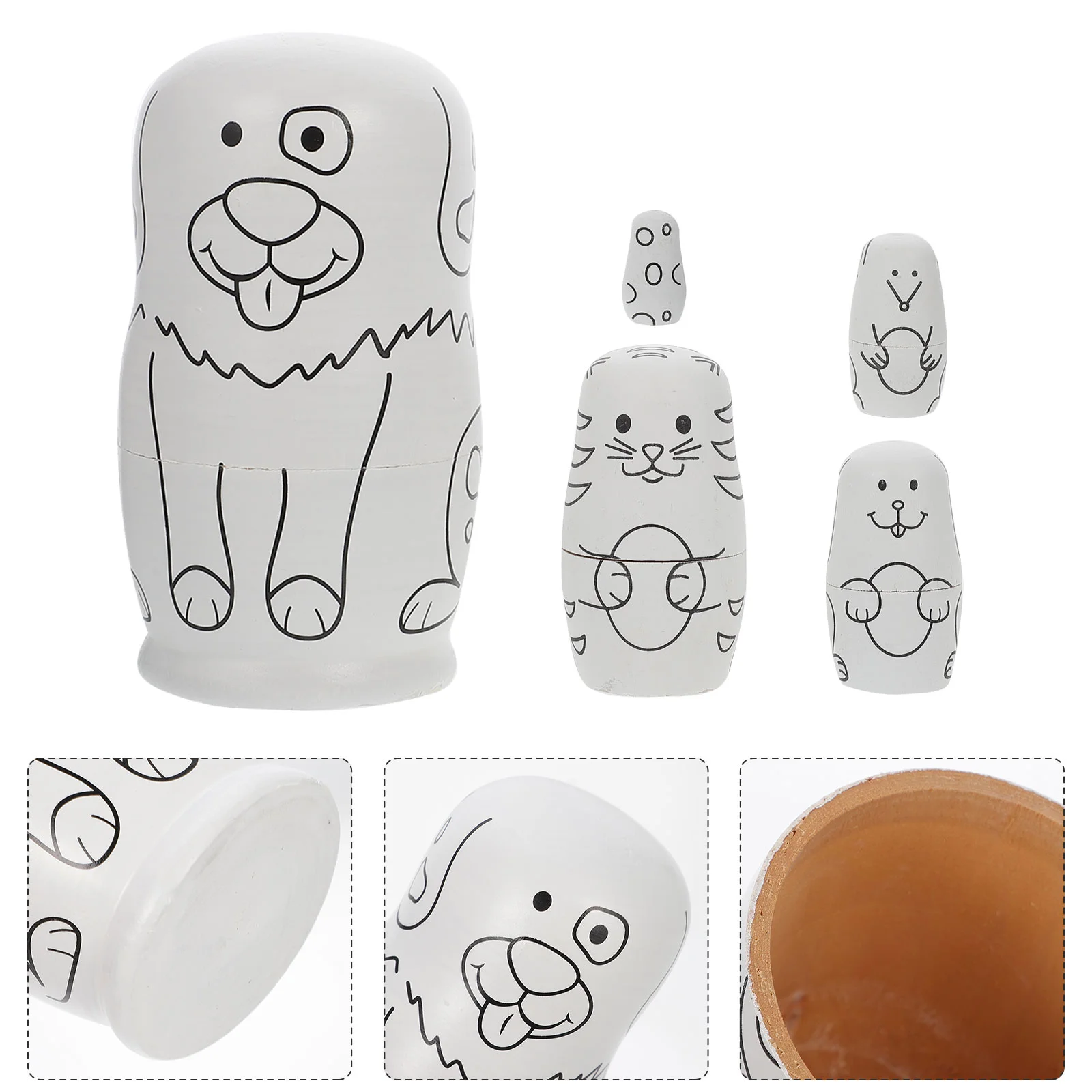 

1 Set DIY Painting Russian Dolls Cartoon Pattern Nesting Dolls Coloring Nesting Dolls
