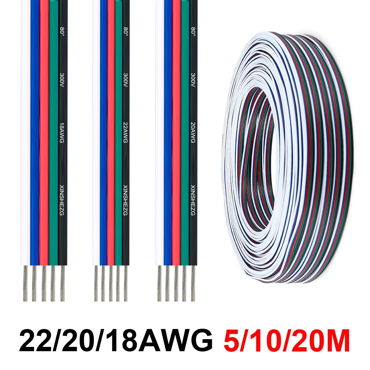 5-контактные светодиодные кабели 5-жильный гибкий разъем SM JST Провод 12 В