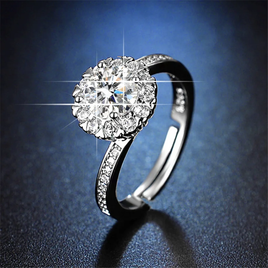 

925 Sterling Silver Crystal elegant Noble Ring For Women Fashion Wedding Party Gift Street all-match jewelry