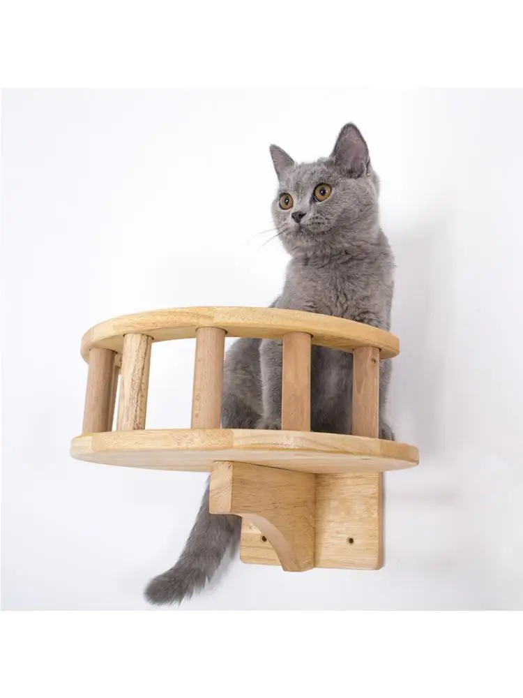 

Wooden Cat Wall Steps Wall Hanging Kitten Toy Cat Climbing Frame With Guardrail