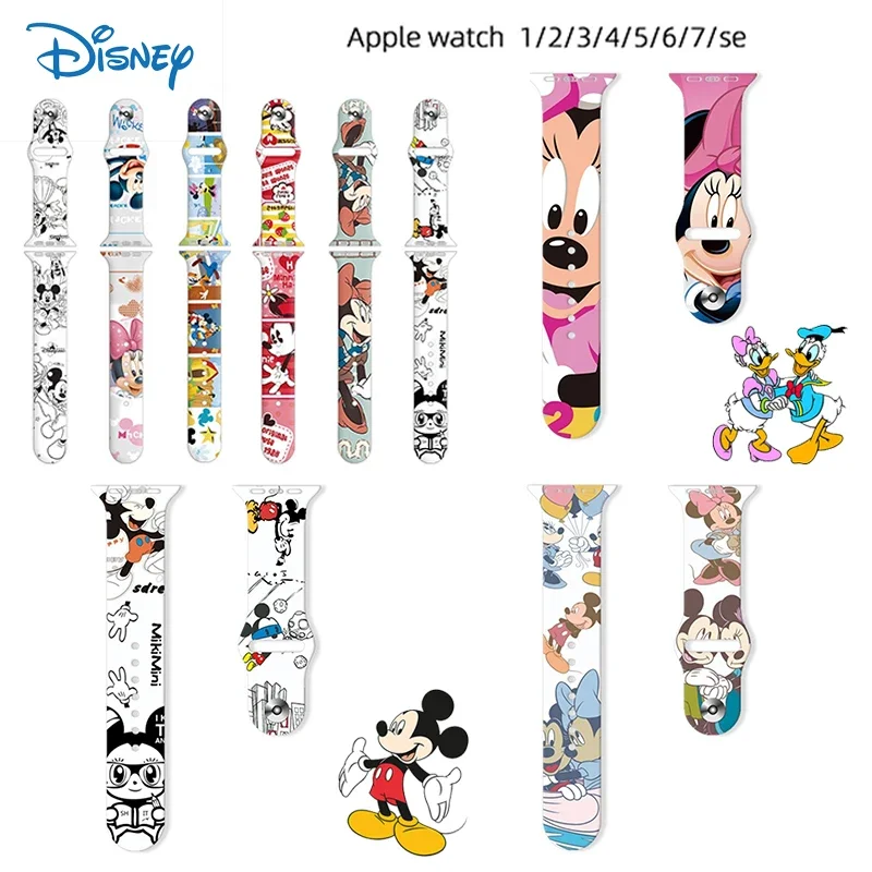 Фото Ремешок силиконовый для Apple Watch Band 42 мм 44 мм 38 мм 40 мм, Микки Маус из мультфильма Disney, милый браслет для наручных часов IWatch 3 5 6 4 7 SE №1
