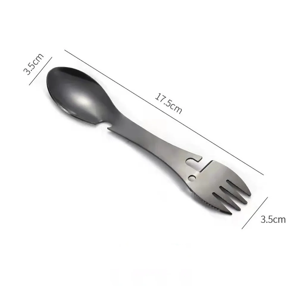 

Balck Portable Practical Universal Useful Picnic Cutlery Spoon Stainless Steel Fork And Spoon Integrated Spoon