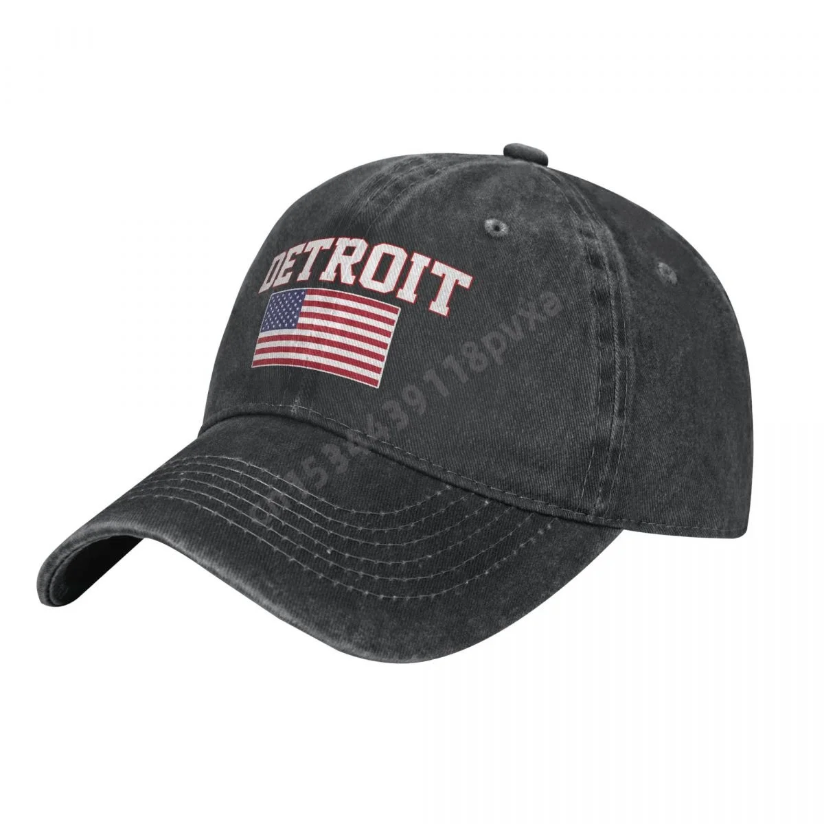 Detroit America Flag USA United States City Charcoal Washed Denim Baseball Cap Men Classic Vintage Cotton Dad Trucker Hat