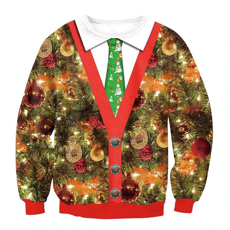 

Funny Christmas Men Sweater Jumper Tops Women Fashion Casual Harajuku Round Neck Outfits 3D Printed Tacky Xmas Tops Holiday