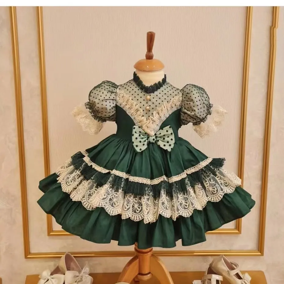 

Girl Summer Green Dot Turkish Spanish Vintage Lolita Ball Gown Princess Dress for Birthday Eid Holiday
