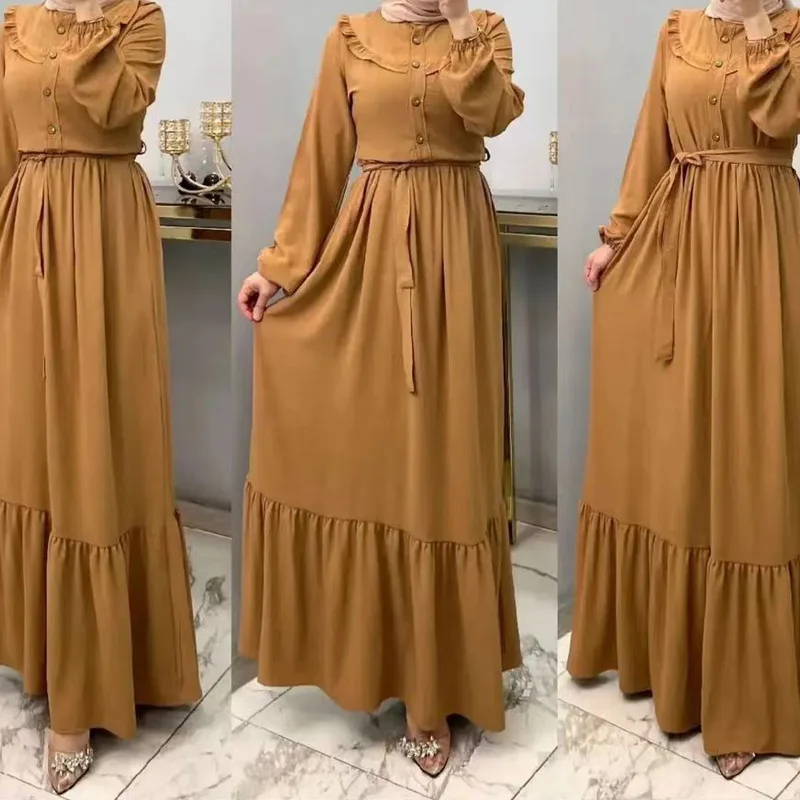 

2023 женское мусульманское длинное платье Дубай яркий арабский Caftan марокканский кафтан Женская одежда с оборками платье Рамадан
