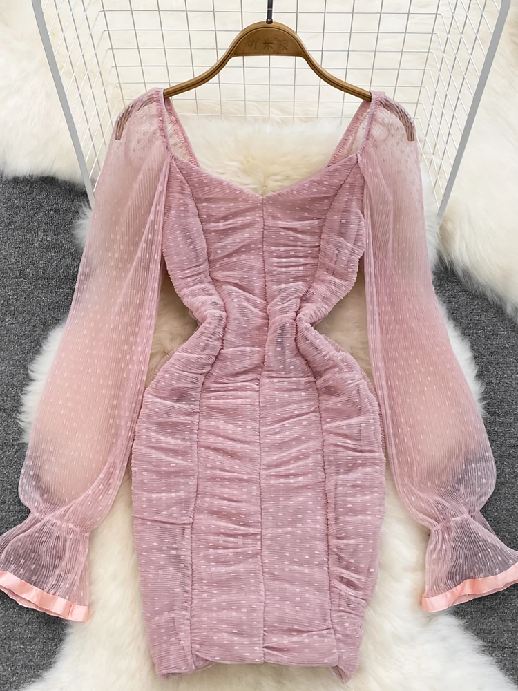 

YuooMuoo, шикарное модное розовое вечернее платье, женское сексуальное женское облегающее мини-платье Y2K, белые женские платья