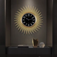 classic luxury nordic wall clock living room vintage large silent metal wall clock sun shape reloj pared grande room decor