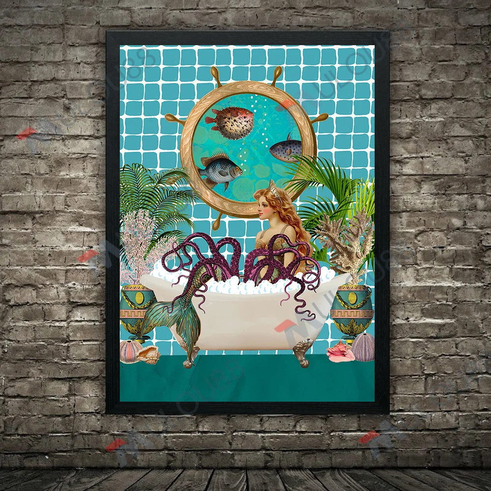 Настенный холст с изображением черной кошки и Тигра для ванной комнаты Забавный