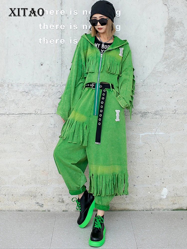 

XITAO/модные комплекты со штанами; Однотонные Асимметричные комплекты из двух предметов с капюшоном и воротником; Сезон осень; ZY7948