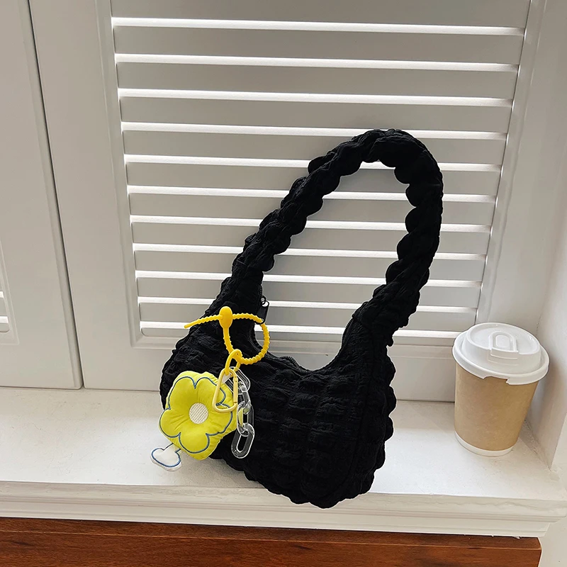 

Women Shoulder Bag Cloud Underarm Bag Pleated Casual Tote Bag Solid Handbags