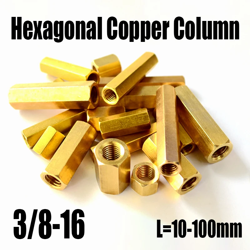 

1PCS 3/8-16 Imperial Double Pass Hexagonal Copper Column Brass Hex Male Female Standoff Pillar Stud Hex Hollow Nut Screw Column