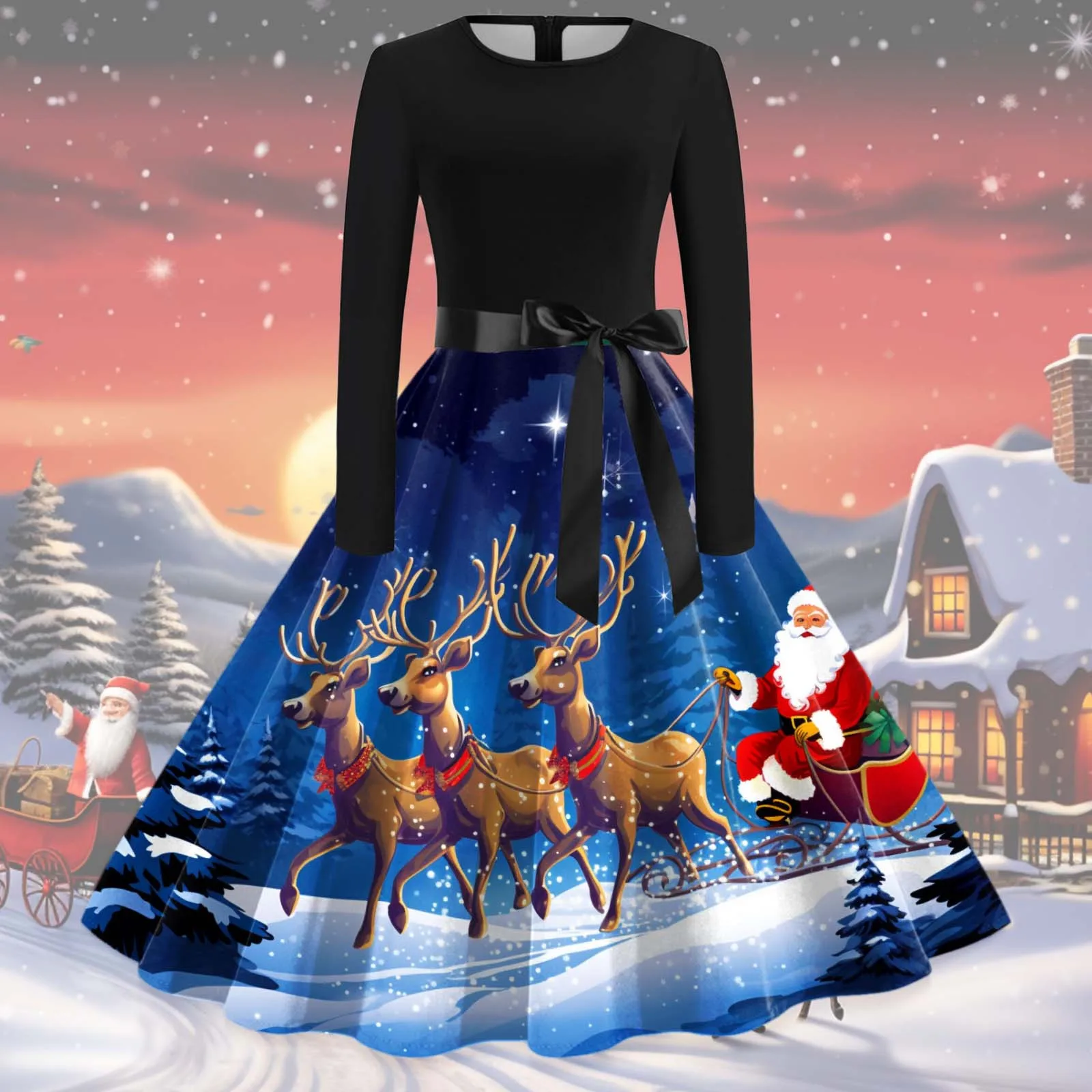 

Женский винтажный сарафан с длинным рукавом и круглым вырезом