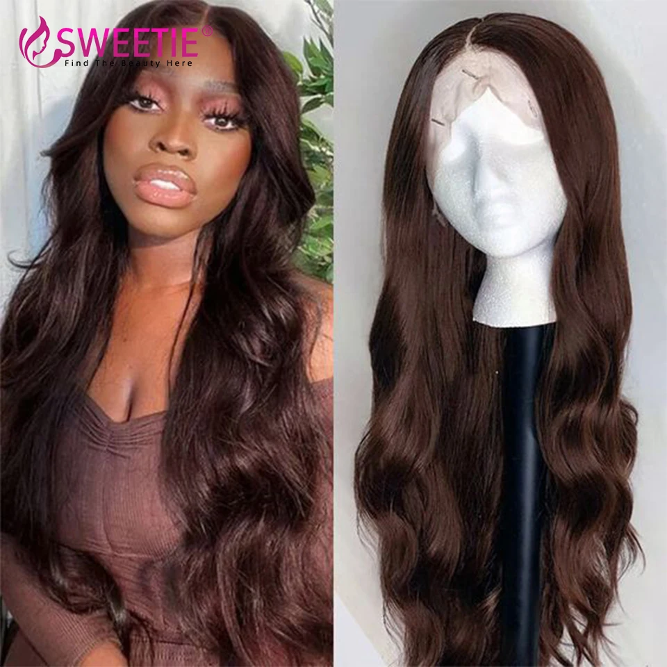 

Chocolate Brown Body Wave 13x4 Transparent Lace Front Human Hair Wigs Brazilian 4x4 Lace Closure Wig Pre Plucked Lace Wig