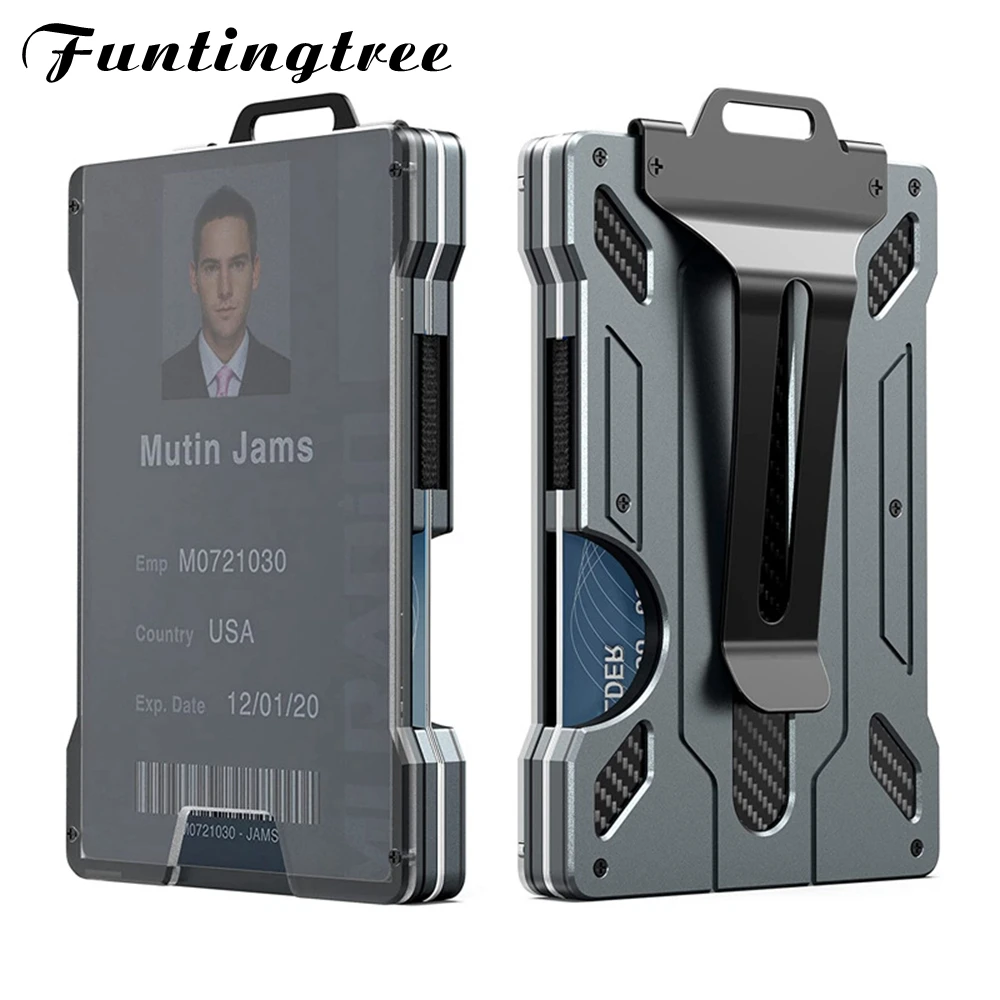 Wallet For Men Slim Aluminum Metal Money Clip with 1Clear window ID Badge Holder RFID Blocking  Holds up 15 Cards with Cash Clip