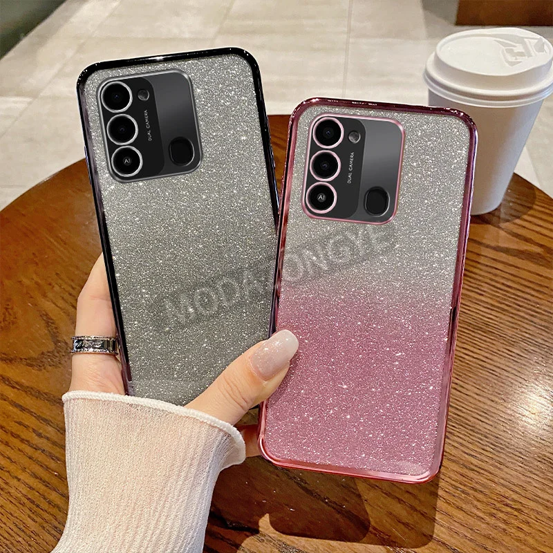 Чехол для телефона из мягкого ТПУ с гальваническим покрытием и блестками TECNO Spark Go