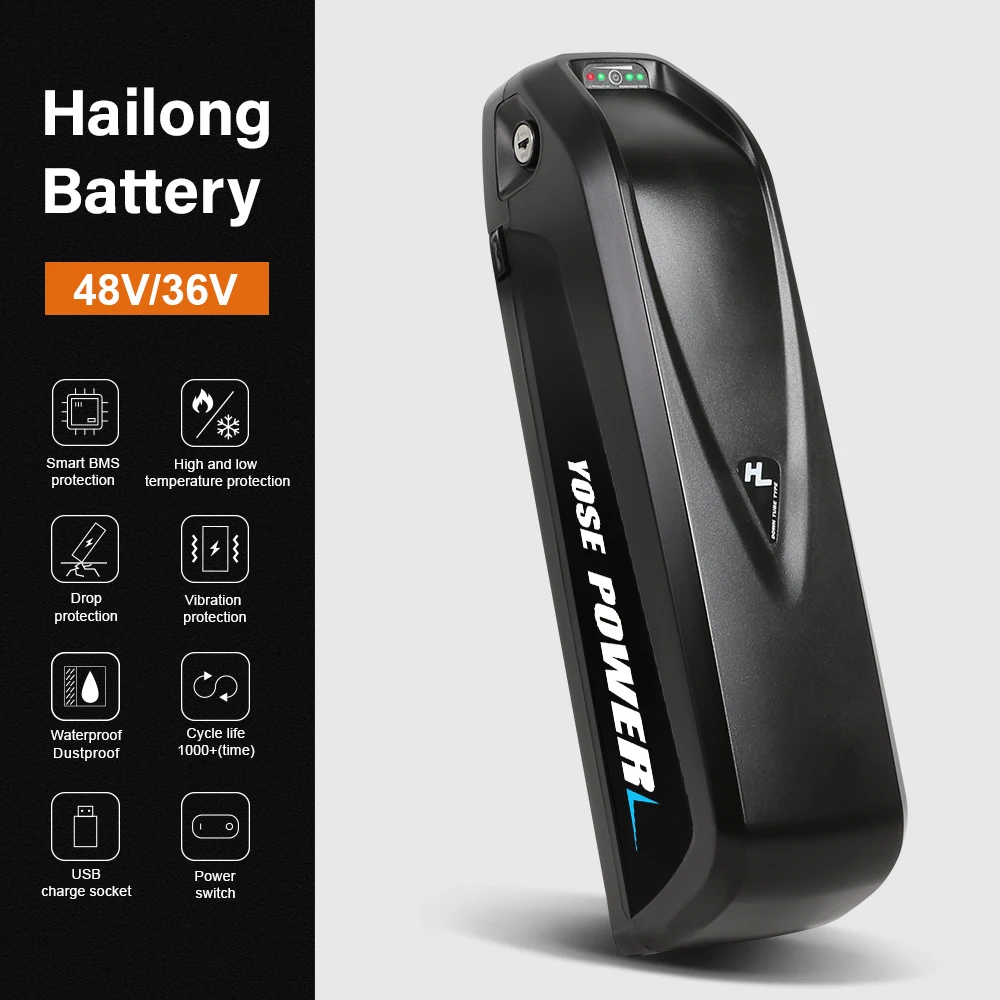 

YOSE POWER 48V Battery Pack 18650 21700 Hailong Ebike Battery 48V 15Ah 13Ah Bicycle Battery for 1000W 750W 500W Motor with USB
