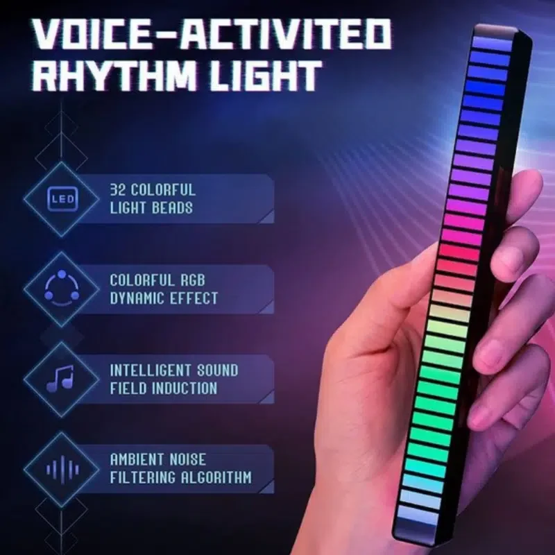 

HMTX 1pc RGB Voice Activated Pickup Light Bar, 7.32*0.63*0.71inch, Music Rhythm Light Bar, Voice Sync Rhythm Light, LED Strip Li