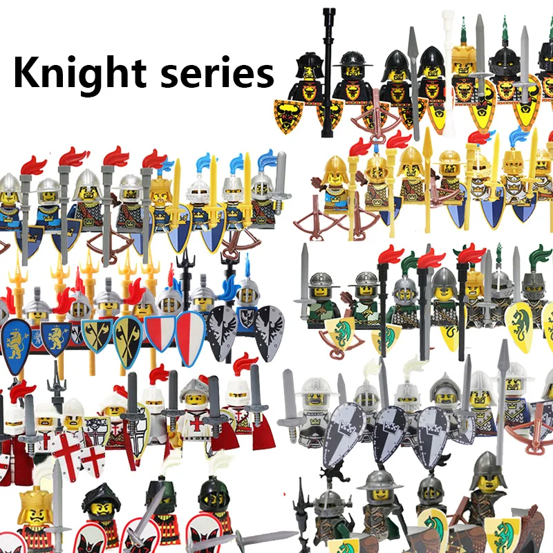 

MOC Military Medieval Knight Series Figure Building Blocks Soldier Army Weapons Sword Spear Shield Accessories Kids Toys Gifts