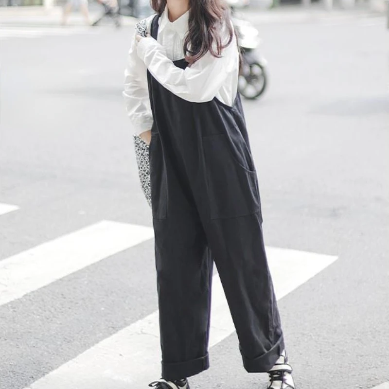 Женские комбинезоны мешковатые с высокой талией винтажная корейская уличная