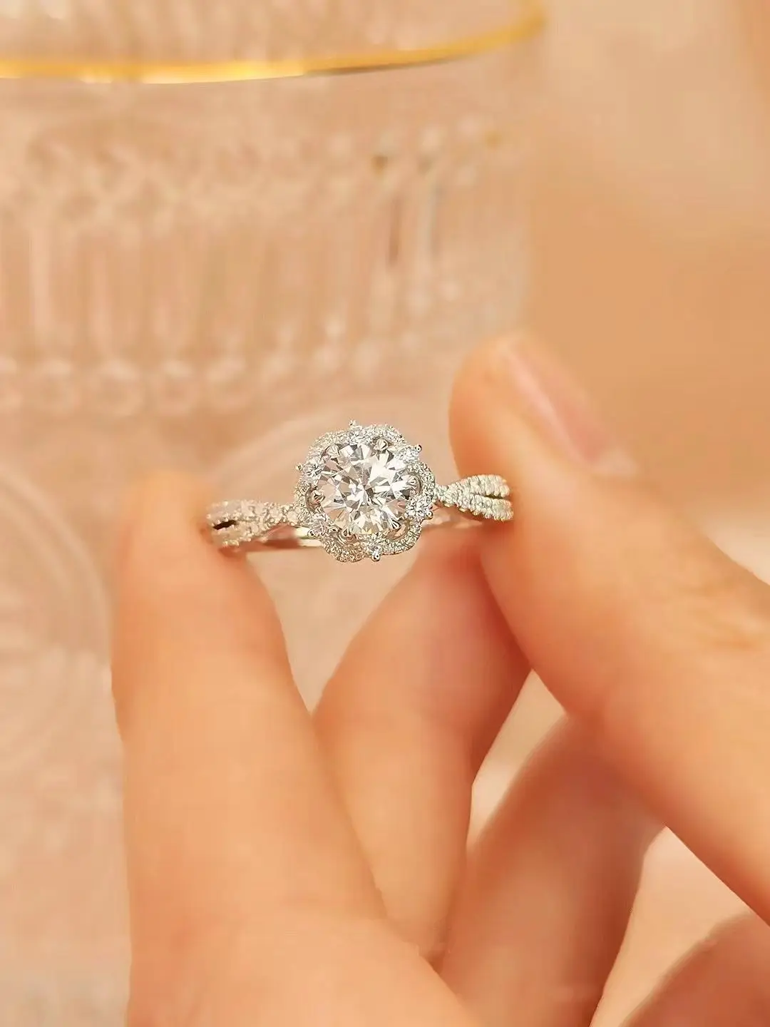 Платина PT950 горячая распродажа принцесса эльза полный бриллиант Newel слива в форме