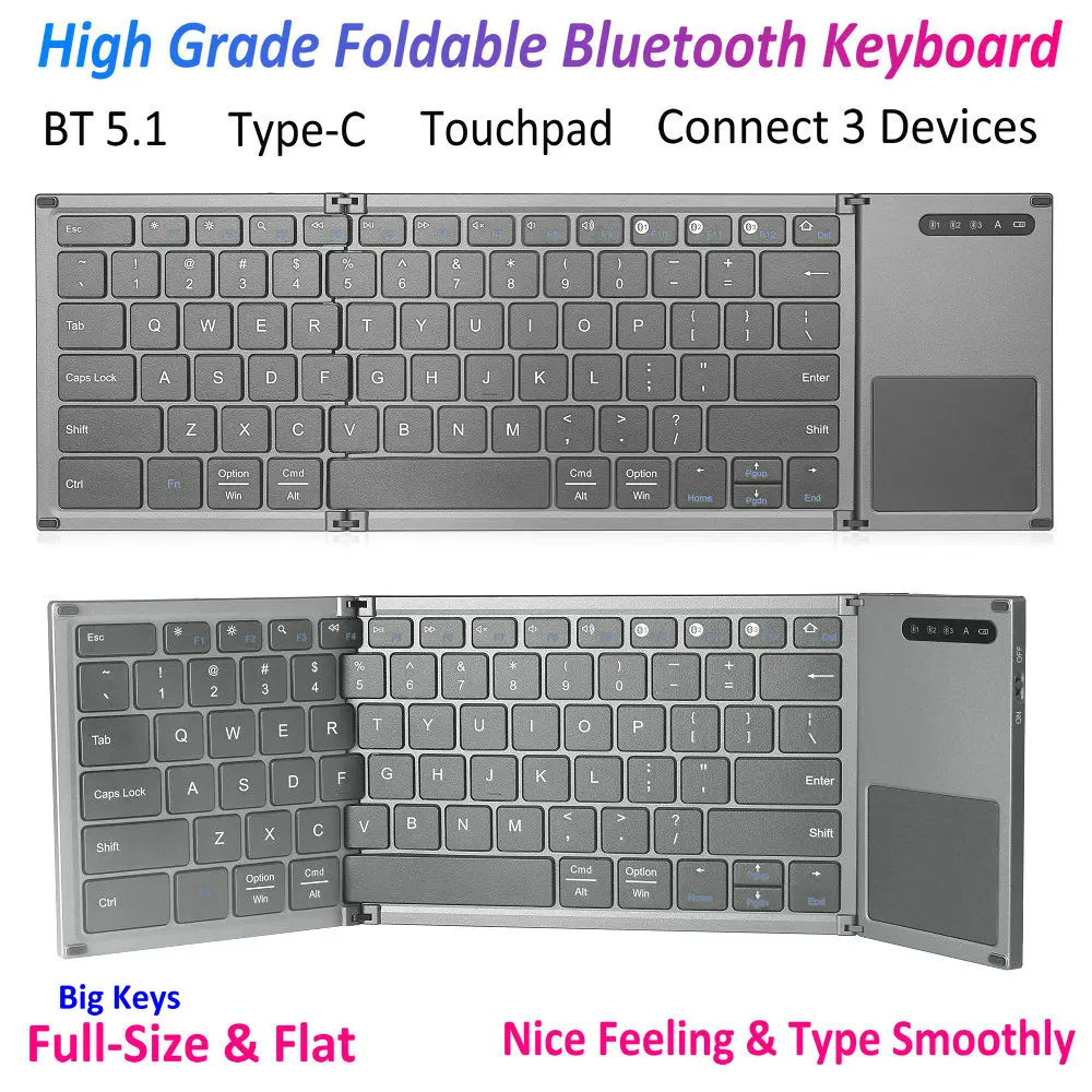 

2022 Full Size Fold Folding Foldable Bluetooth 5.1 Keyboard with Touchpad for Windows Android ios mac computer tablet pc phone