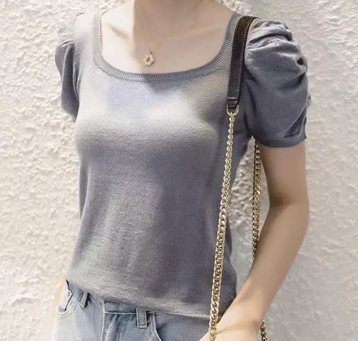 

Square neck short sleeved shirt women t shirt