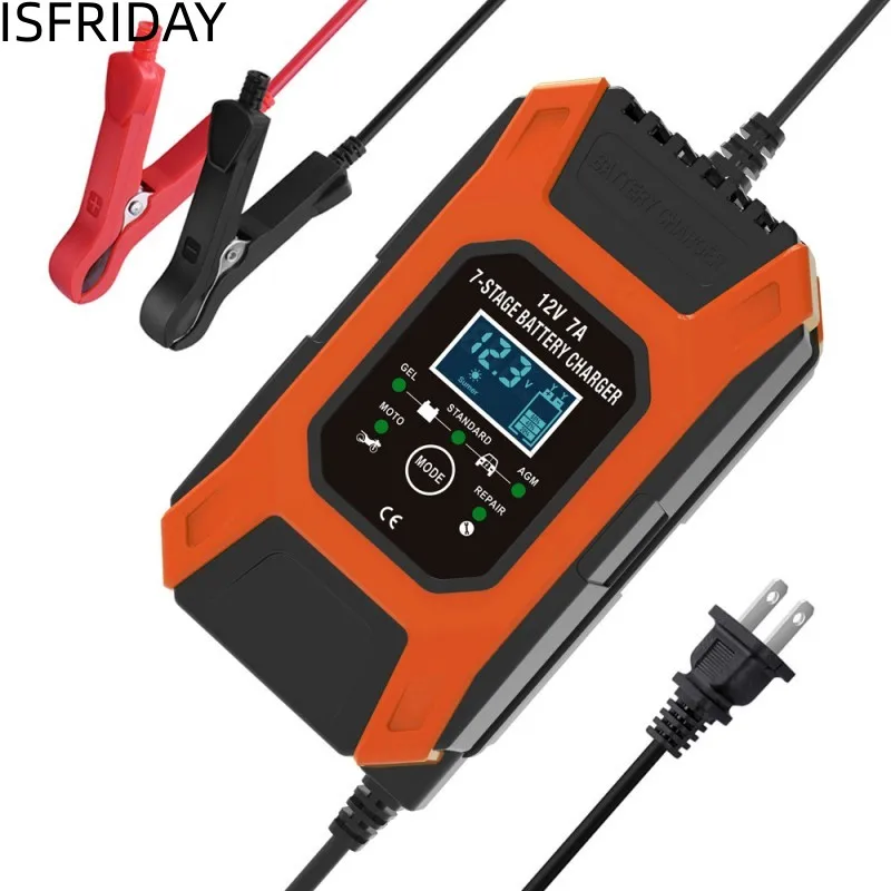 

Car Battery Charger 12 24V 7A Touch Screen Pulse Repair LCD Battery Charger For Car Motorcycle Lead Acid Battery Agm Gel Wet