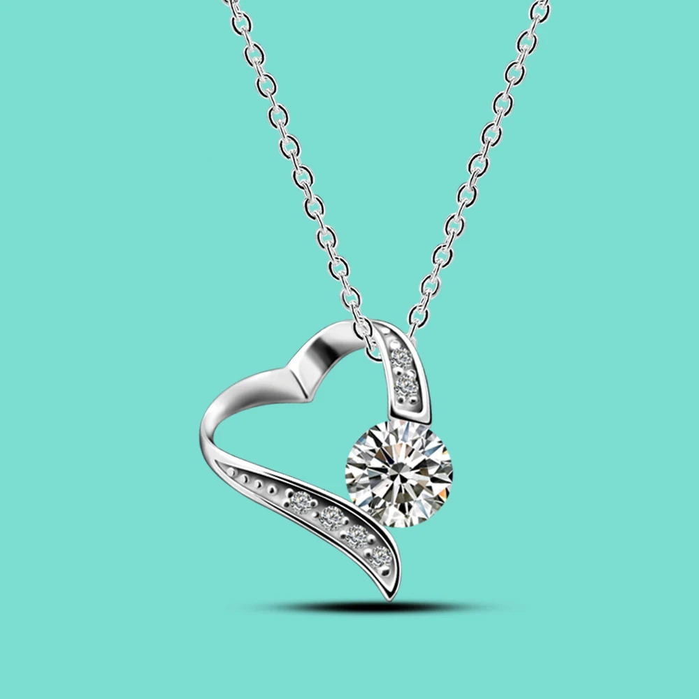 

Noble Women's 925 Sterling Silver CZ Cubic Zirconia Heart Pendant Necklace Party Jewelry Gift