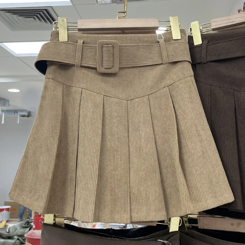 

Элегантные винтажные юбки для женщин, осень 2023, вельветовые плиссированные модные мини-юбки, Женская юбка А-силуэта, повседневная всемогущая Прямая поставка