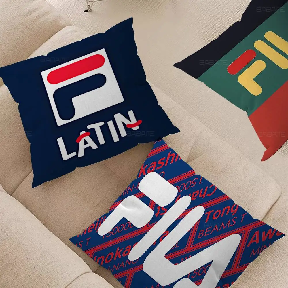 Фото Модные брендовые наволочки с логотипом F-FILA-A, декоративные наволочки для дивана с мультяшным рисунком, двусторонняя печать, короткий плюш, чехол для подушки №1