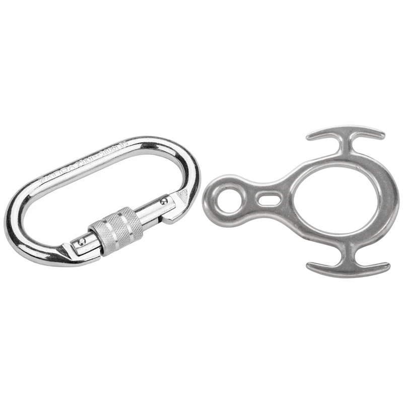 

1 Pcs O Shape 25KN Safety Buckle Rock Carabiner & 1 Pcs 8 Shape Descender Rock Climbing Carabiners Downhill Ring