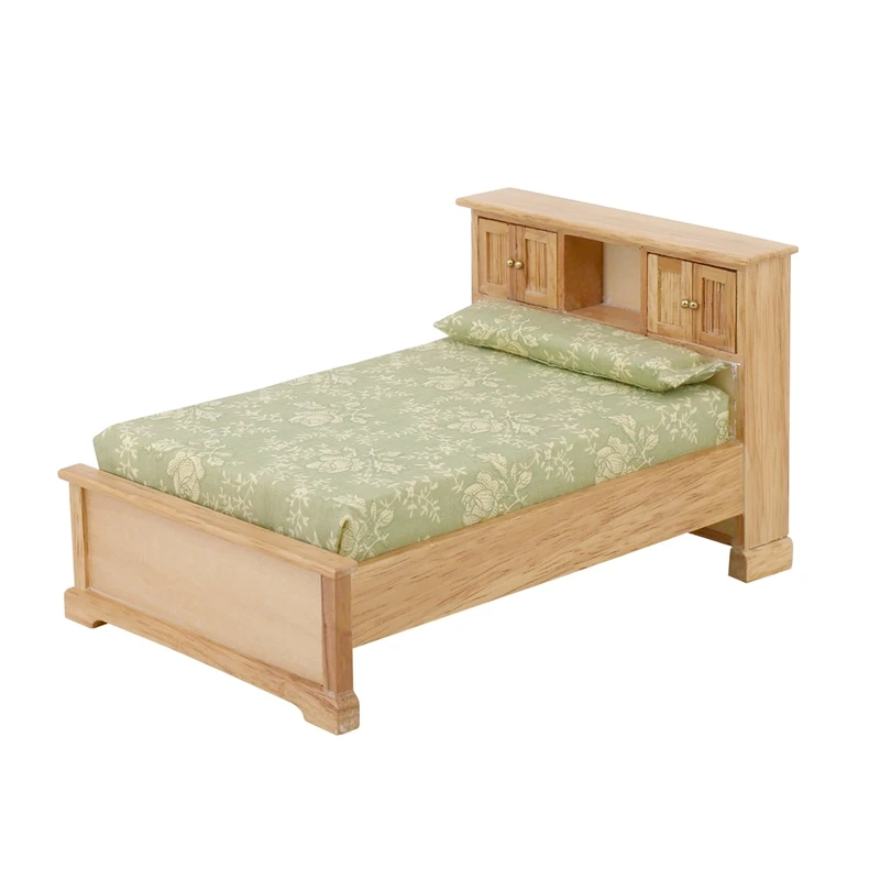 

Hot Sale 1/12 Scale Miniature Dollhouse Bed Mini Wooden Furniture OB11 Doll House Bedroom Accessories