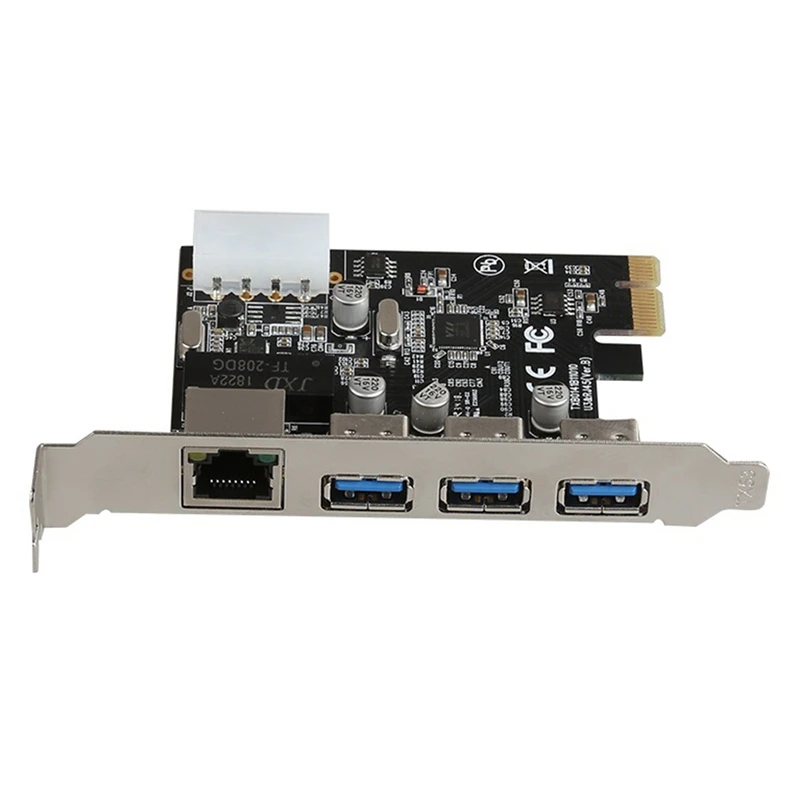 

Переходная карта PCIE на USB3.0 + RJ45, адаптер 3x USB 3,0, гигабитная сетевая карта Ethernet для настольного компьютера