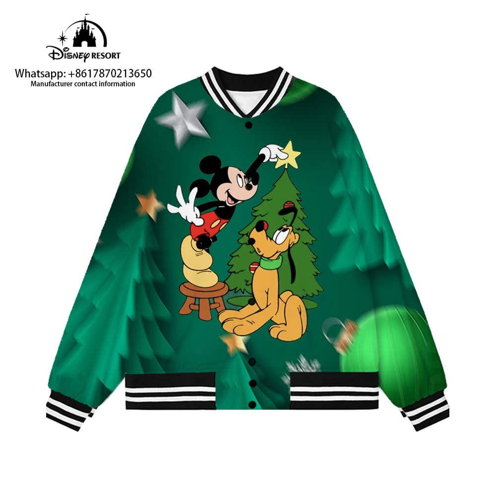 

Christmas New Disney Mickey Minnie Men Ladies Hip Hop Harajuku Jacket Streetwear Kids Boys Girls Loose Preppy Baseball Uniform