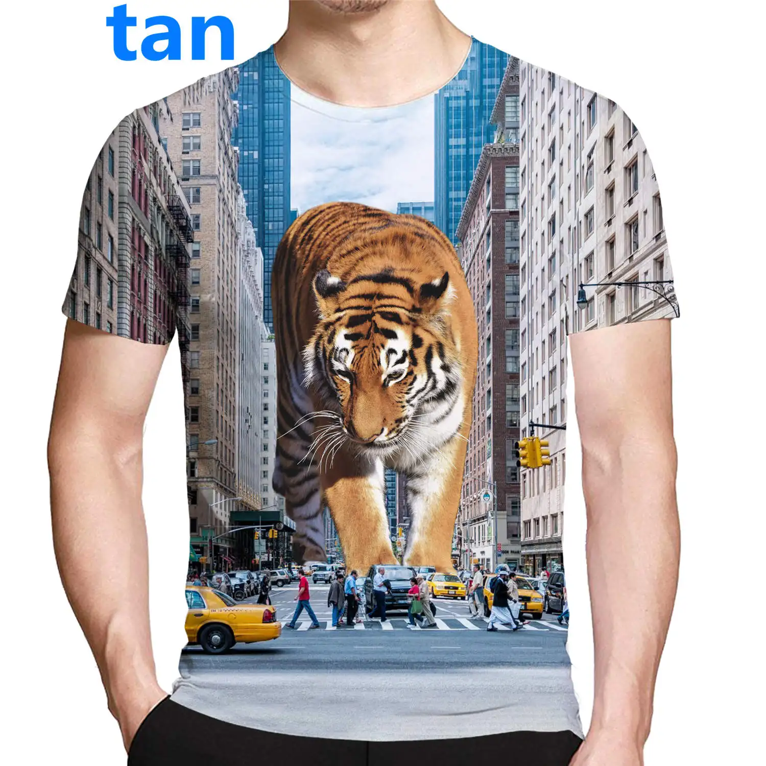 

Summer Mens Fashion T Shirts Oversized funny animal tiger Loose Clothes Short Sleeve Printed O Collared Tshirt