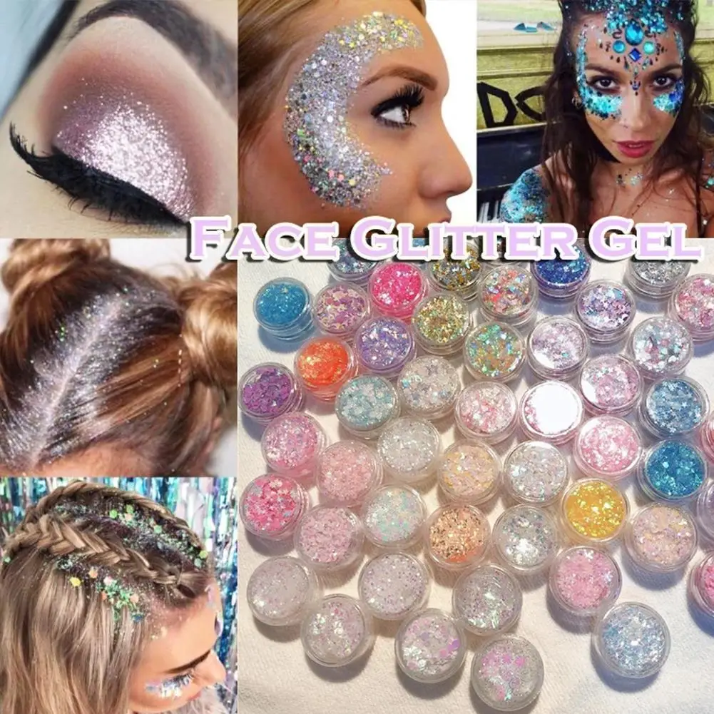 

Glitter Glam Liquid Skin Sparkle Eye Glitter Hair Body Glitter Eyeshadow Sequins Heart Flash Loose Gel Glitter Cream Face A8K0