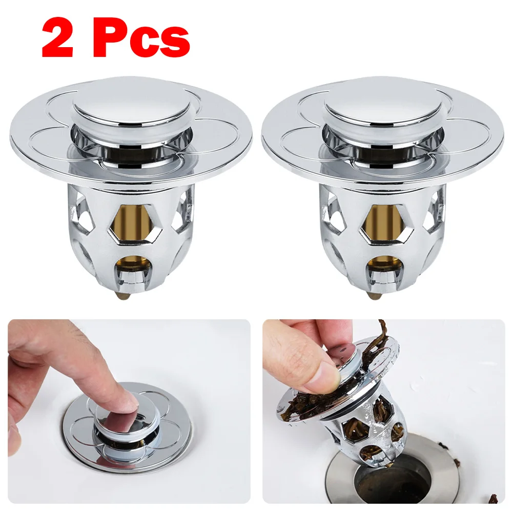 

2pcs Universal Stainless Steel Basin Pop-Up Bounce Core Basin Drain Filter Hair Catcher Sink Strainer Bathroom Bathtub Stopper