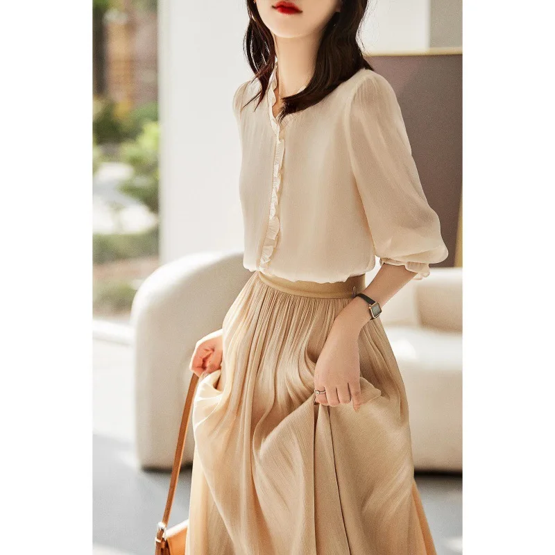 Женская рубашка с длинным рукавом Meifan удобная яркой текстурой и украшением в