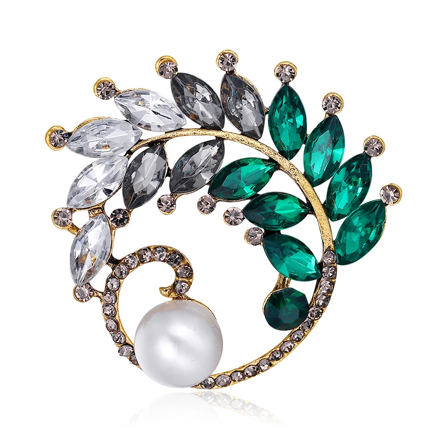 

Temperament 12CS Crystal Pearl Brooch Woman Party Clothings Jewelry
