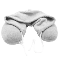 adults portable flight travel u shaped microbeads neck support neck pillow cushion with hat solid hooded drawstring