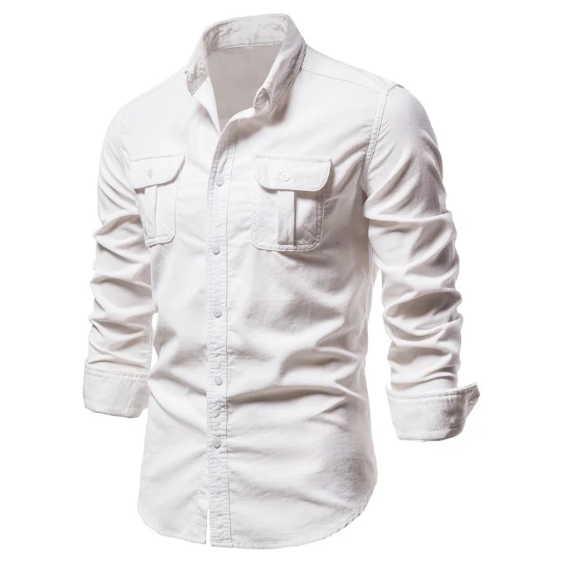 Shirts Single Breasted 100% Cotton Men's Shirt Business Casual Fashion Solid Corduroy Men Shirts Autumn Slim Dress Shirt Camisas