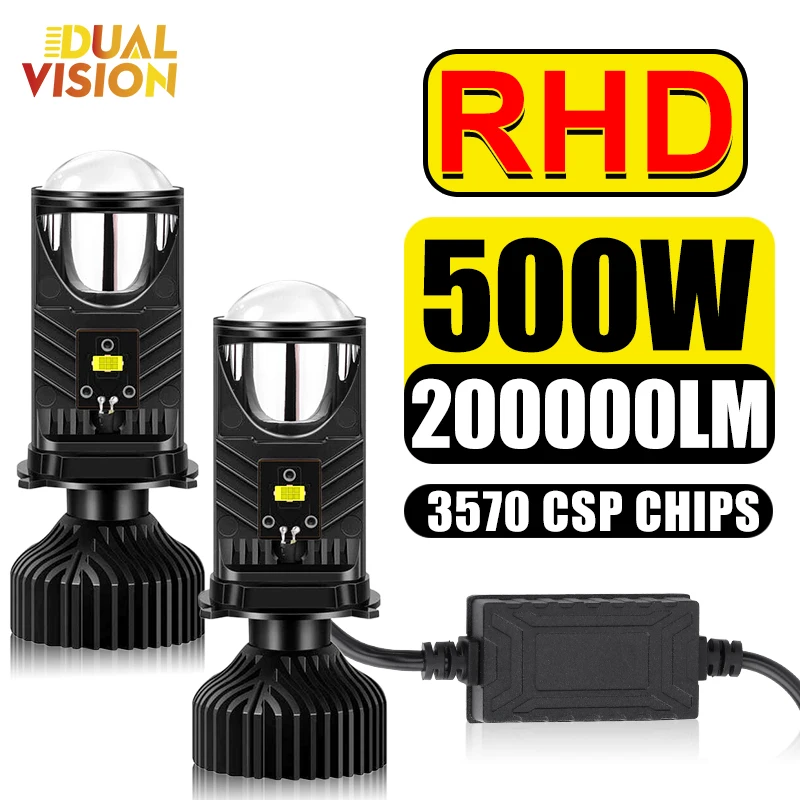 

H4 Двухсветодиодная проекционная линза 200000LM 500W правая рулевая автомобильная передняя лампочка линза мотоцикл Canbus STG PTF дальний свет турбина 12V 24V