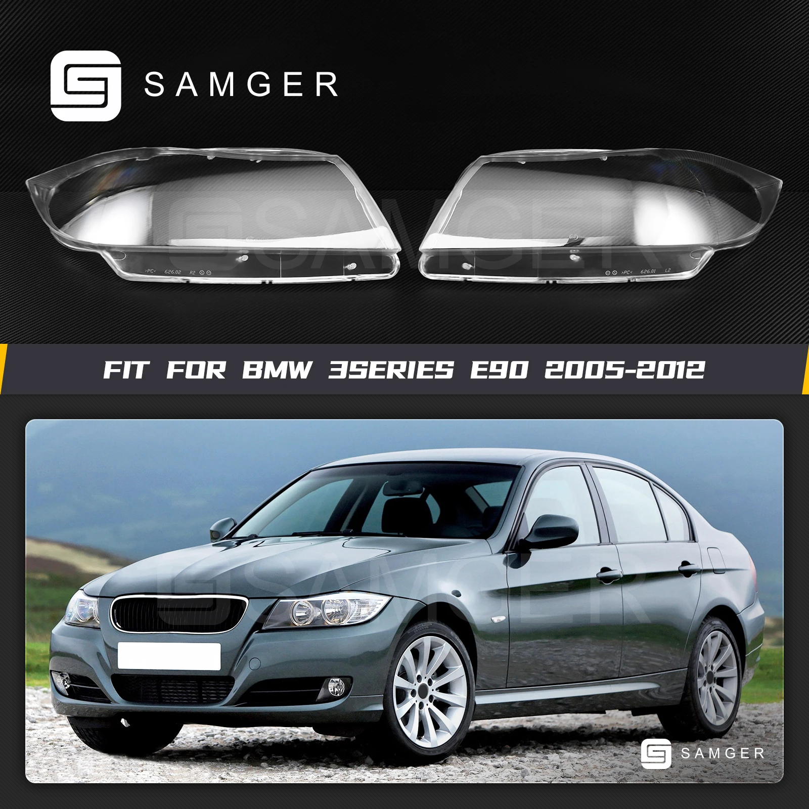 

Samger 1Pair Transparent Xenon Headlamp Shade For BMW 3 Series E90 E91 2005-2012 Car Headlamps Cover Left&Right Headlight Lens