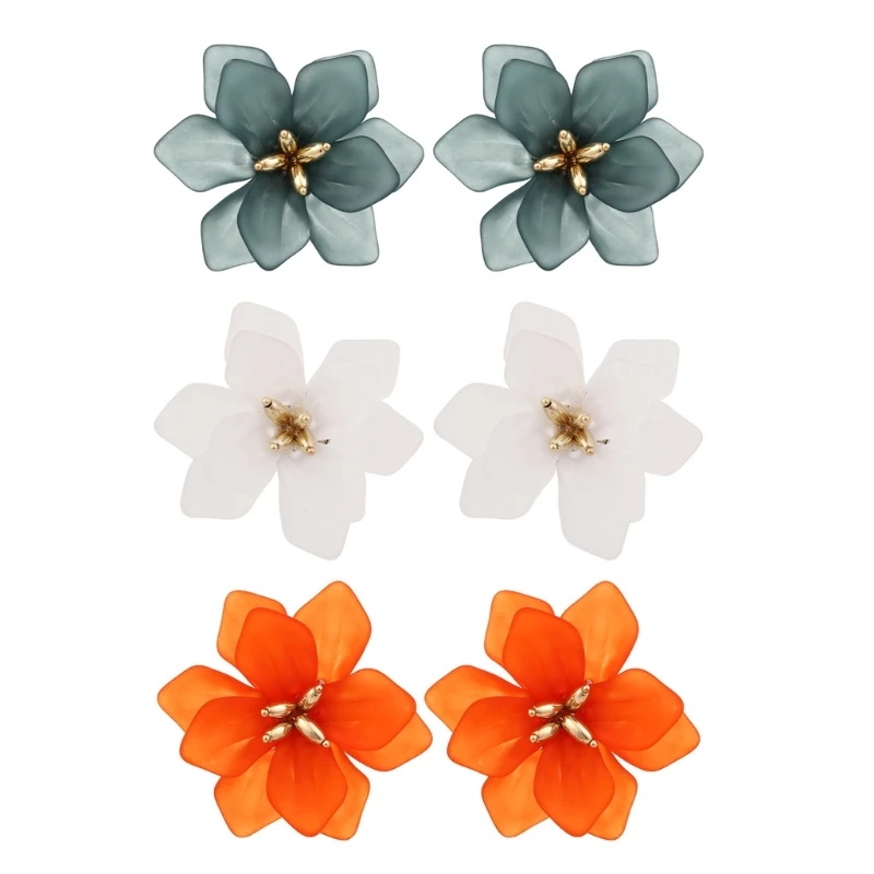 

European and American Jewelry Exaggerated Design Sense Woven Resin Flower Earrings Bohemian Retro Flower Earrings Female