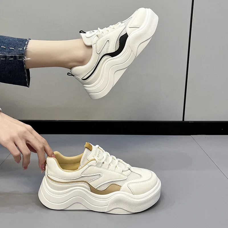 

Женские кроссовки на платформе, сетчатые дышащие кроссовки на толстой подошве, повседневная обувь для бега и прогулок, весна 2023
