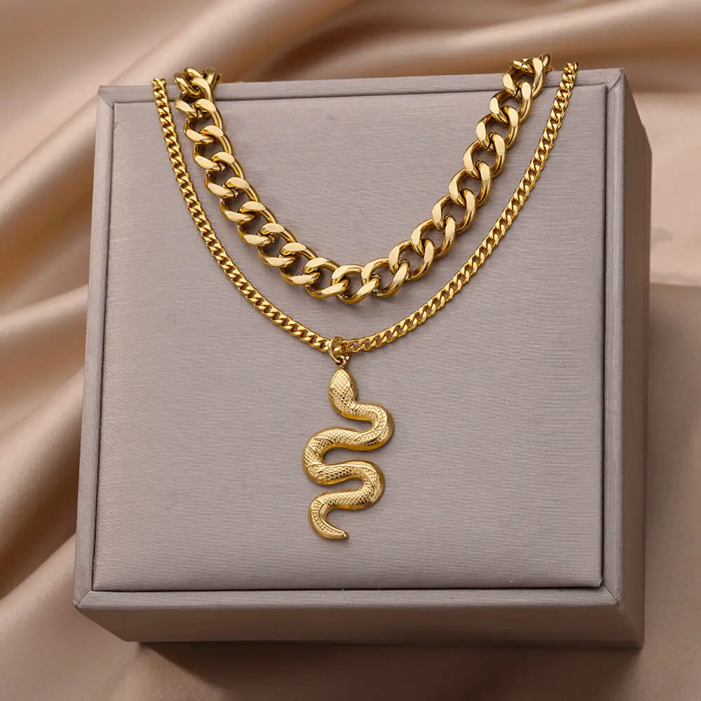 

Multi Layered Snake Necklaces for Women Stainless Steel Chunky Chain Choker Necklace Punk Vintage Wedding Jewelry Gift collar