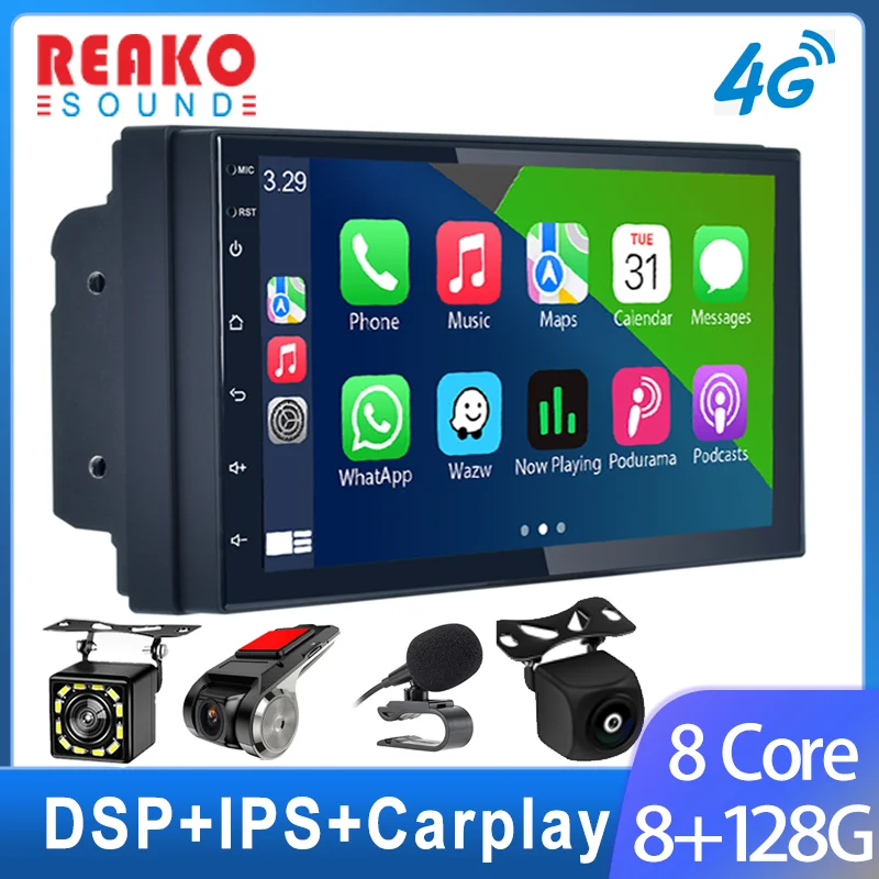 

REAKO 6 + 128G AI voice Car 8 Core Android 11 Автомобильная магнитола стерео 7 дюймовый емкостный экран сенсорный экран GPS навигация DSP 4G Carplay