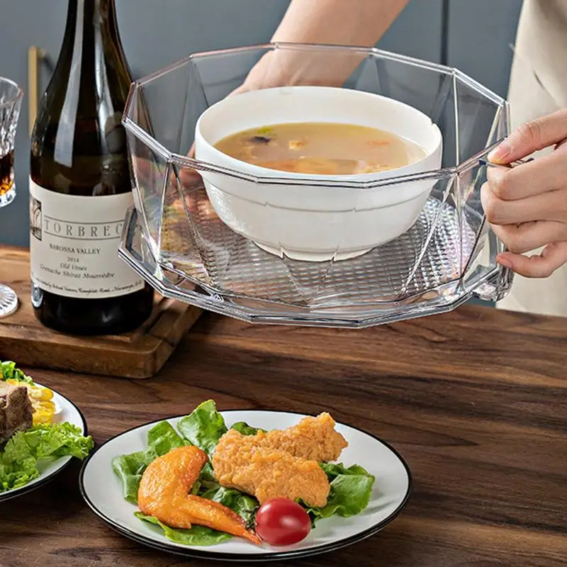 

Transparent Stackable Food Cover With Handle Food Splash Resistant Dustproof Insulated Lid For Food Storage And Cover Tool