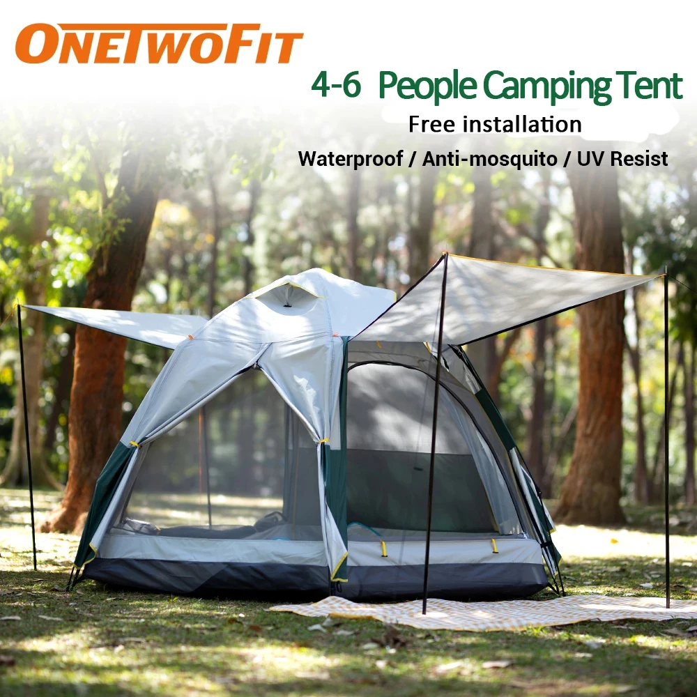 

OneTwoFit Camping Tent 4-6 People Double-layer Tent Waterproof Free installation Anti-mosquito Outdoor Family Camping Equipment